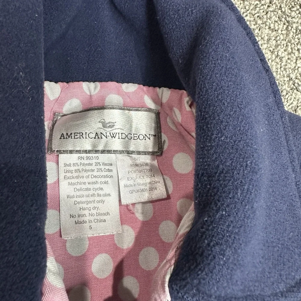 Pea Coat Girls Size 5 Navy Pink‎ Polka Dot Zip Up double Breasted trenchcoat